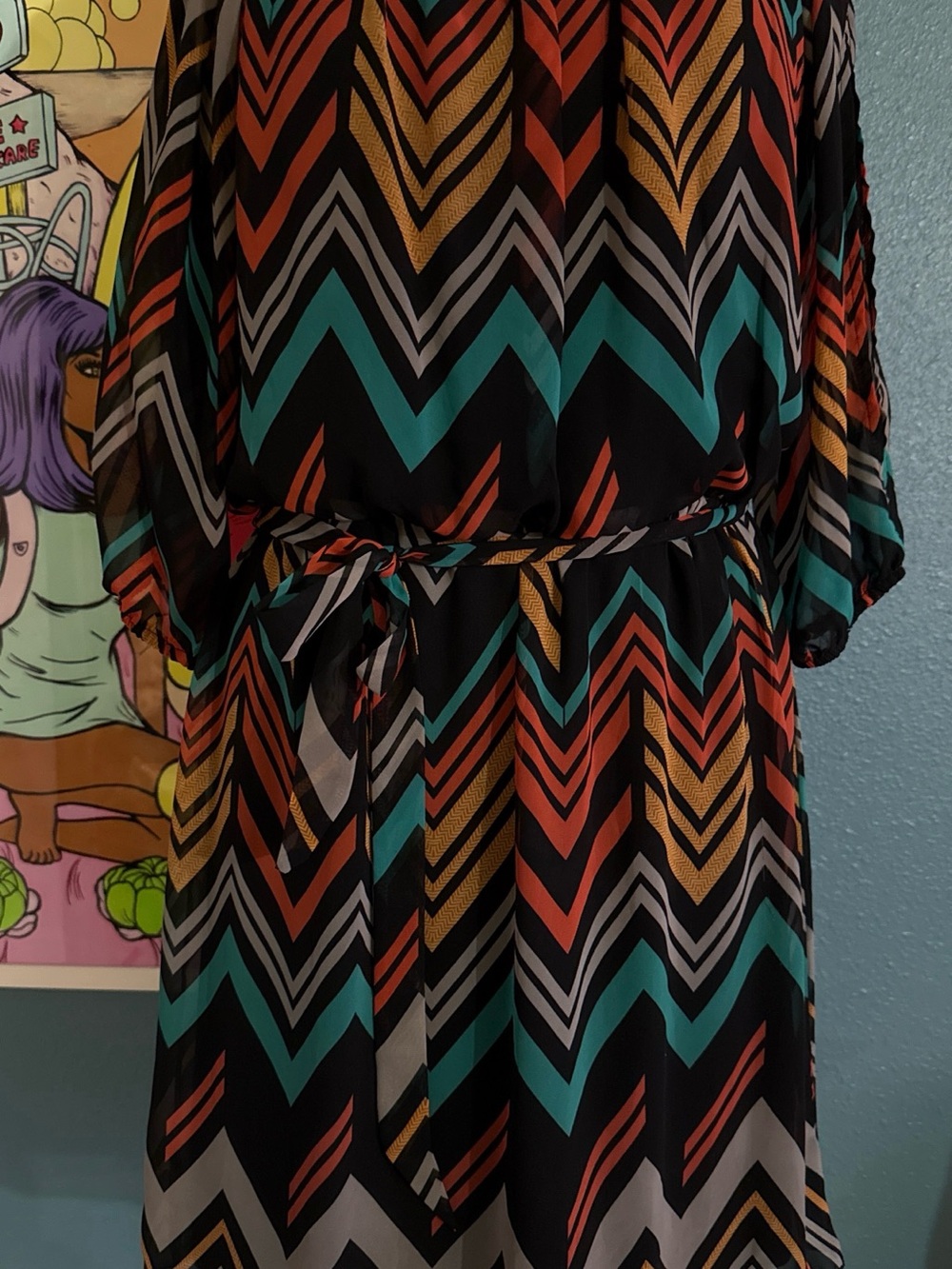 En Focus Studio Chevron ZigZag Chiffon Blouson Dress Sz 12⁠
